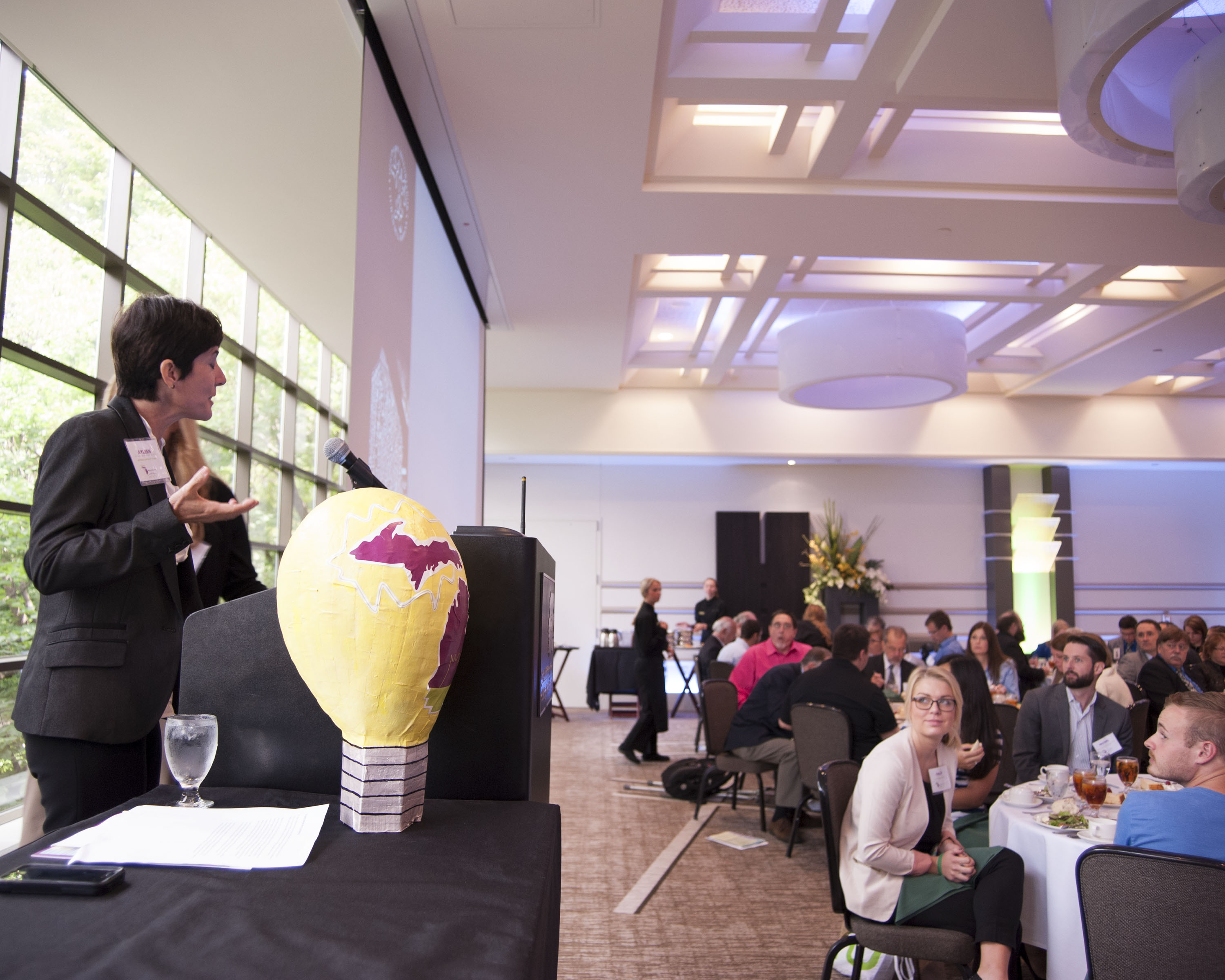 Photo of keynote speaker Ayleen Robainas Barcia presenting at the Innovate Michigan! Summit on September 4, 2014.