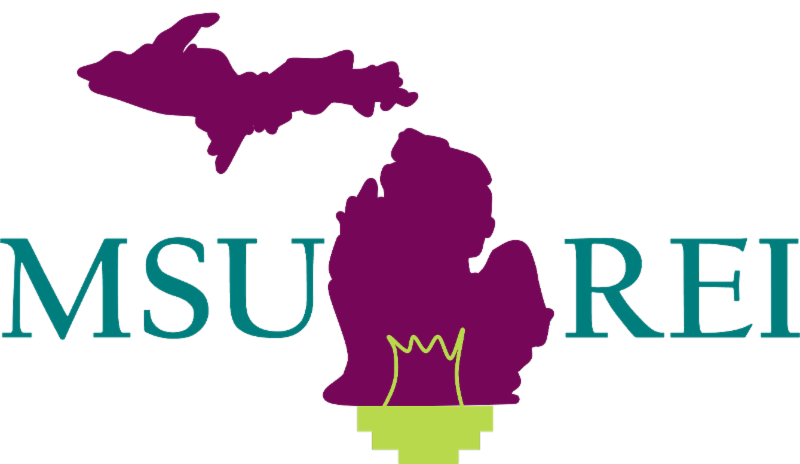 MSU REI Logo with outline of the state of Michigan