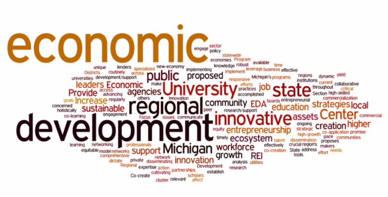 Word Cloud prominently featureing the words economic and development